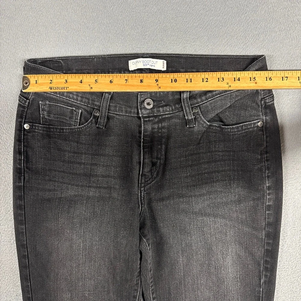 Levis Jeans Women 12 Black 529 Curvy Boot Cut Faded Mid Rise Stretch Denim